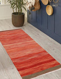 Flat Weave Kilim Antique Navaho Vintage handmade Modern Kilim Red Blue Hand-Woven Runner 100% Wool Area Rug 3x7 