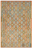 Flat Weave Kilim Antique Navaho Vintage handmade Geometric Kilim Blue Rust Hand-Woven Rectangle 100% Wool Area Rug 8x11 