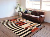 Flat Weave Kilim Antique Navaho Vintage handmade Modern Kilim Rust Blue Hand-Woven Rectangle 100% Wool Area Rug 3x6 