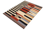 Flat Weave Kilim Antique Navaho Vintage handmade Modern Kilim Rust Blue Hand-Woven Rectangle 100% Wool Area Rug 3x6 