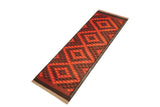 Flat Weave Kilim Antique Navaho Vintage handmade Geometric Kilim Rust Burgundy Hand-Woven Runner 100% Wool Area Rug 4x12 