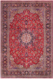 Vintage Antique Kashan Brenda Red Blue Hand Knotted Wool Rug- 9'9'' x 12'8''