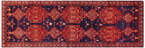 Vintage Antique Kashan Vance Blue Red Hand Knotted Wool Runner- 3'6'' x 10'0''