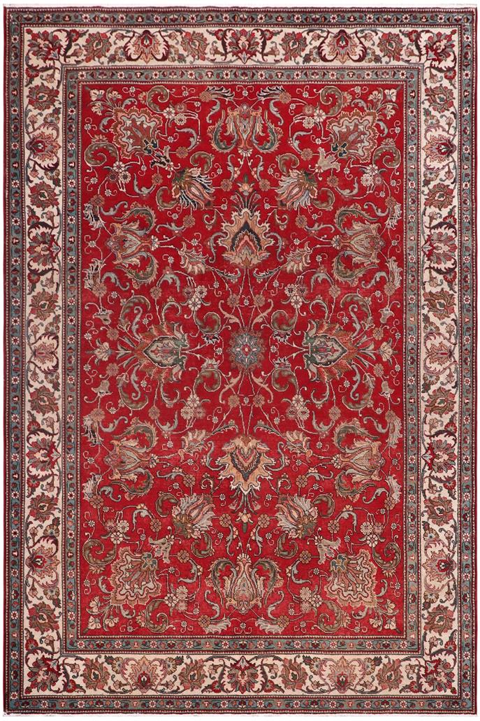 Traditional handmade Persian vintage distressed Red Beige Hand Knotted RECTANGLE 100% WOOL area rug 8 x 11