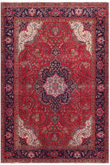 Traditional handmade Persian vintage distressed Red Blue Hand Knotted RECTANGLE 100% WOOL area rug 7 x 10