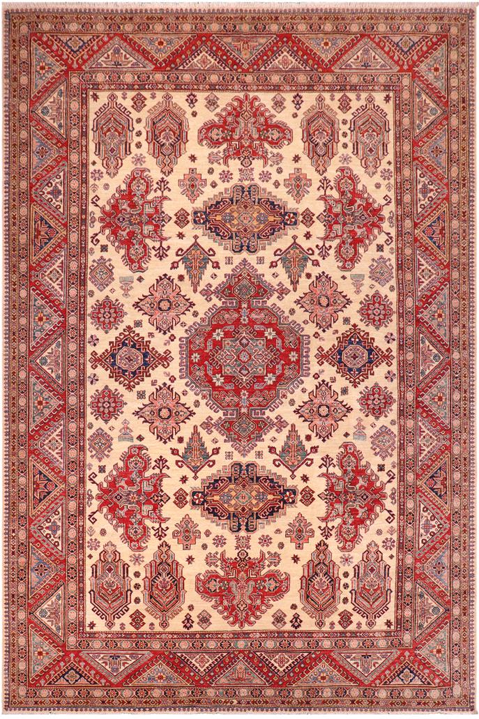 handmade Geometric Super Kazak Ivory Red Hand Knotted RECTANGLE 100% WOOL area rug 9 x 12