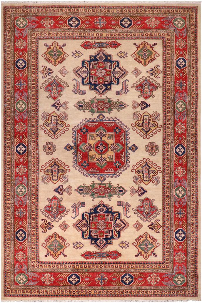 handmade Geometric Super Kazak Ivory Red Hand Knotted RECTANGLE 100% WOOL area rug 9 x 12