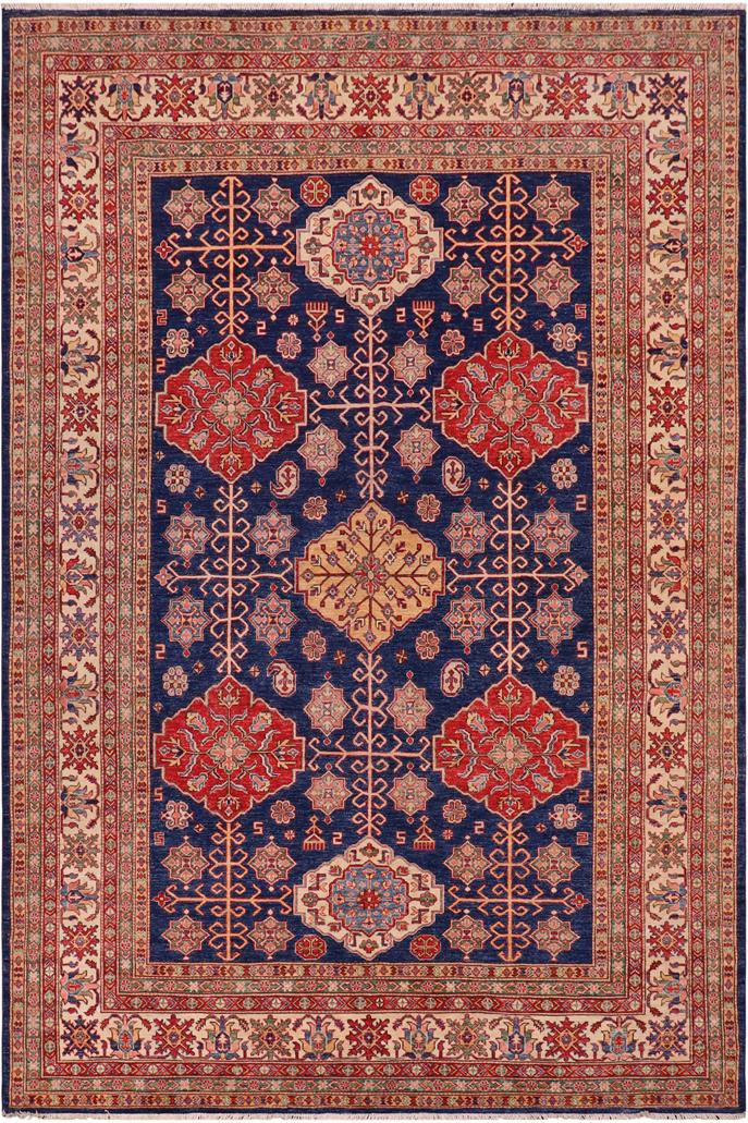 handmade Geometric Super Kazak Blue Beige Hand Knotted RECTANGLE 100% WOOL area rug 8 x 10