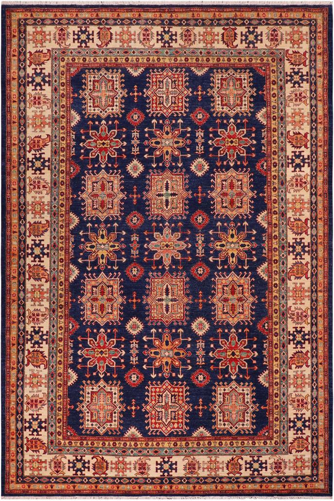 handmade Geometric Super Kazak Blue Beige Hand Knotted RECTANGLE 100% WOOL area rug 8 x 10