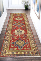 handmade Geometric Kazak Red Beige Hand Knotted RUNNER 100% WOOL area rug 3x10