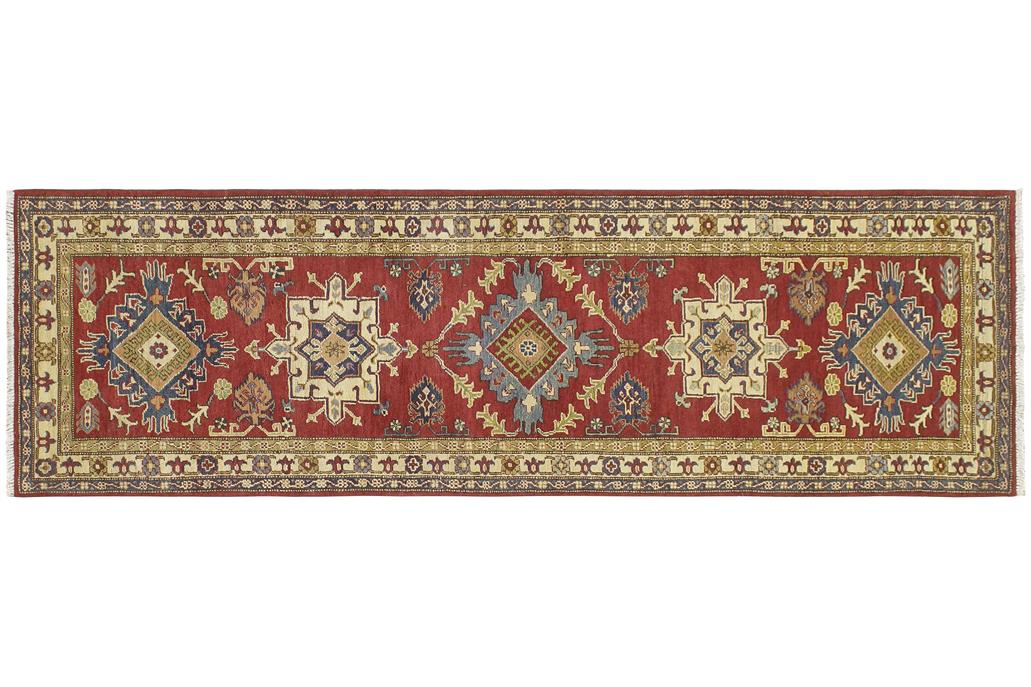 handmade Geometric Kazak Red Beige Hand Knotted RUNNER 100% WOOL area rug 3x10