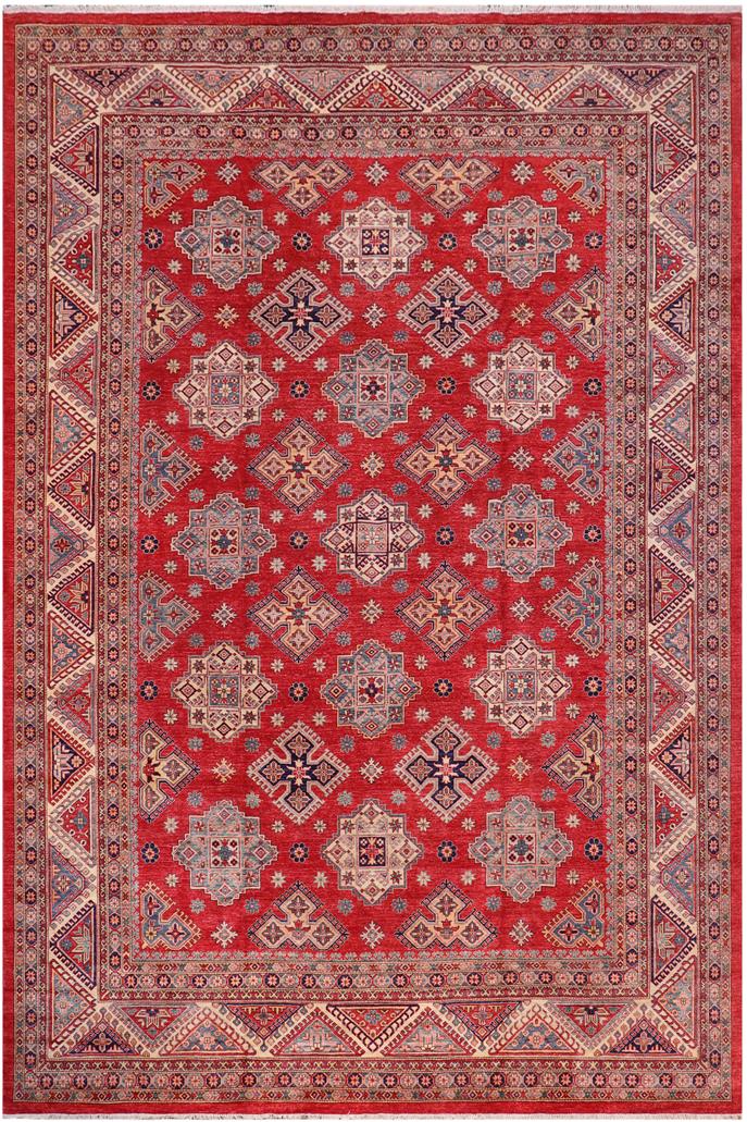 handmade Geometric Super Kazak Red Beige Hand Knotted RECTANGLE 100% WOOL area rug 12 x 15