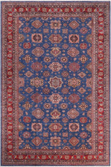 handmade Geometric Super Kazak Blue Red Hand Knotted RECTANGLE 100% WOOL area rug 12 x 16