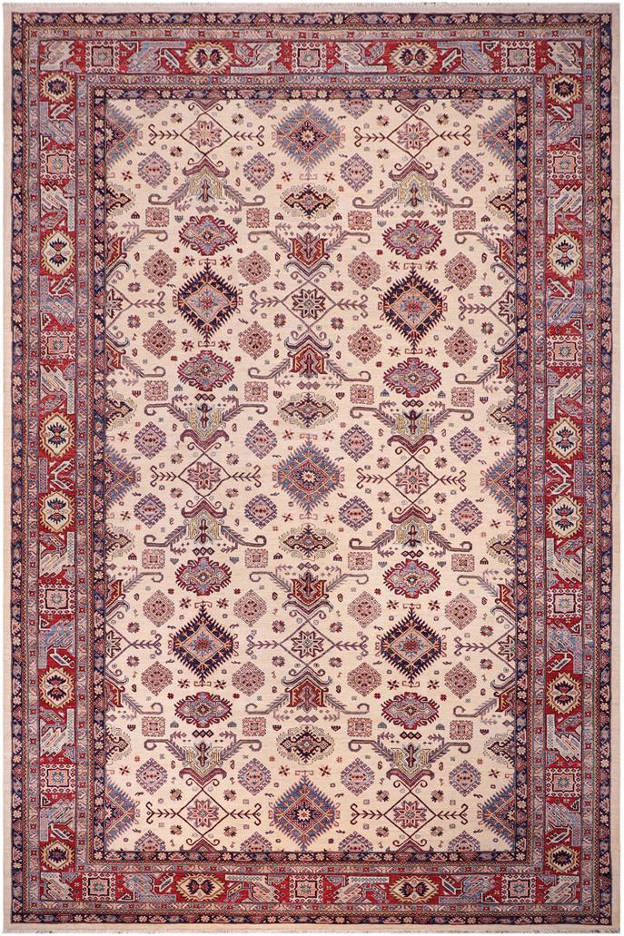 handmade Geometric Super Kazak Beige Red Hand Knotted RECTANGLE 100% WOOL area rug 12 x 16