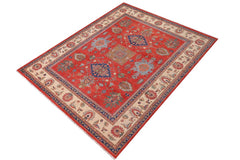 handmade Geometric Kazak Red Beige Hand Knotted RECTANGLE 100% WOOL area rug 10x14