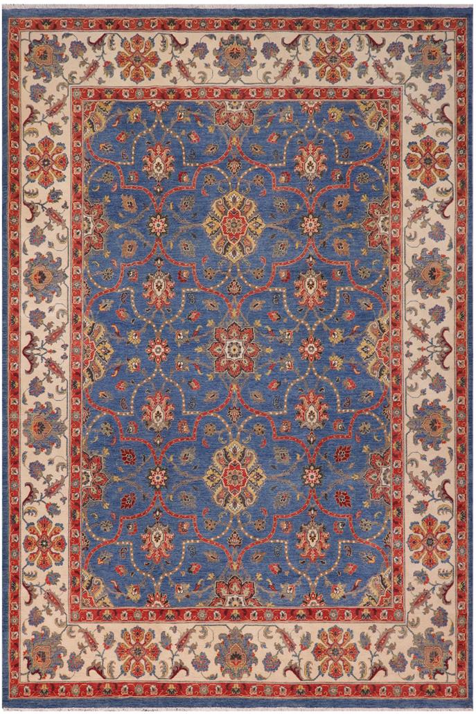 handmade Geometric Kazak Blue Beige Hand Knotted RECTANGLE 100% WOOL area rug 11x14