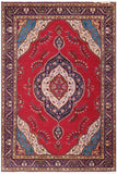 Vintage Antique Tabriz Ricky Red Blue Hand Knotted Wool Rug- 9'10'' x 13'1''