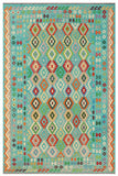 Flat Weave Kilim Antique Navaho Vintage handmade Geometric Kilim Blue Red Hand-Woven Rectangle 100% Wool Area Rug 9x12 