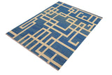 Flat Weave Kilim Antique Navaho Vintage handmade Modern Kilim Blue Beige Hand-Woven Rectangle 100% Wool Area Rug 8x10 