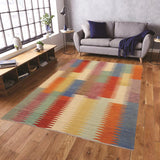 Flat Weave Kilim Antique Navaho Vintage handmade Modern Kilim Rust Blue Hand-Woven Rectangle 100% Wool Area Rug 8x10 