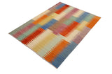 Flat Weave Kilim Antique Navaho Vintage handmade Modern Kilim Rust Blue Hand-Woven Rectangle 100% Wool Area Rug 8x10 