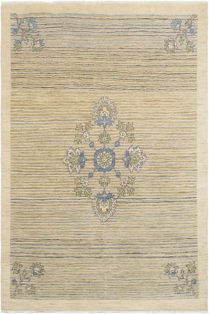 handmade Modern Kafkaz Beige Blue Hand Knotted RECTANGLE 100% WOOL area rug 5  x 6 