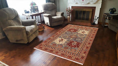 handmade Traditional Kafkaz Gray Red Hand Knotted RECTANGLE 100% WOOL area rug 5 x 6