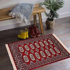 handmade Geometric Bokhara Maroon Beige Hand Knotted RECTANGLE 100% WOOL area rug 2 x 3