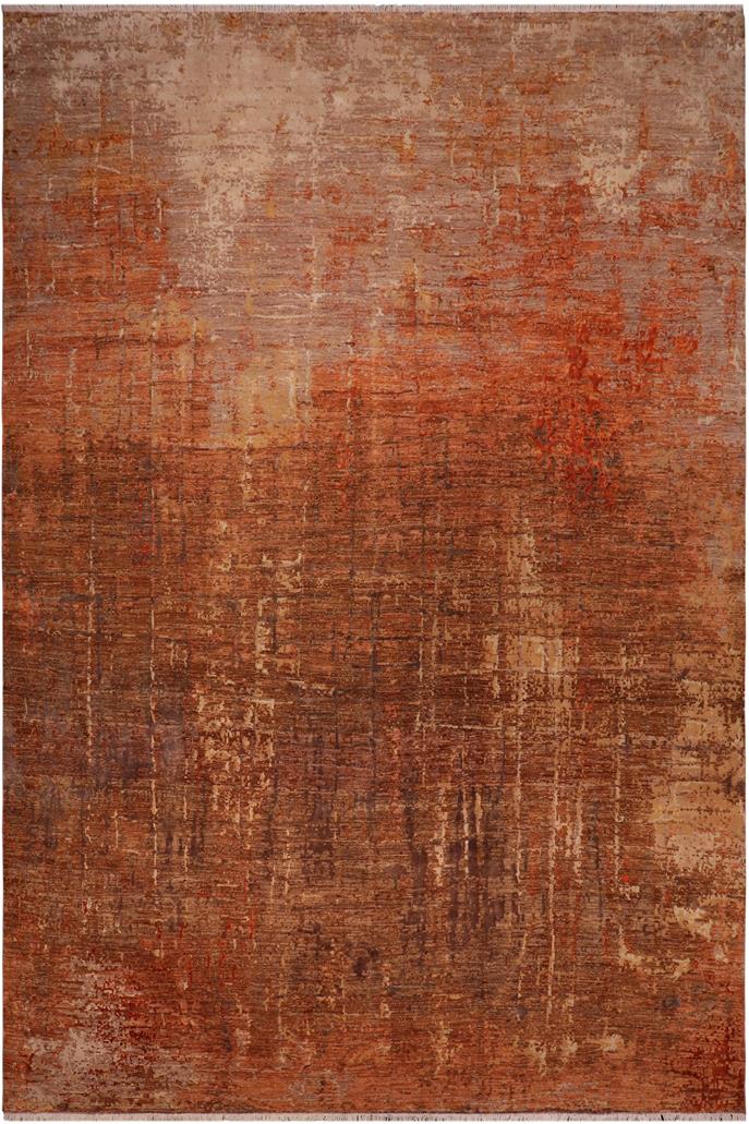 handmade Modern Modern Rust Brown Hand Knotted RECTANGLE WOOL&SILK area rug 10 x 14