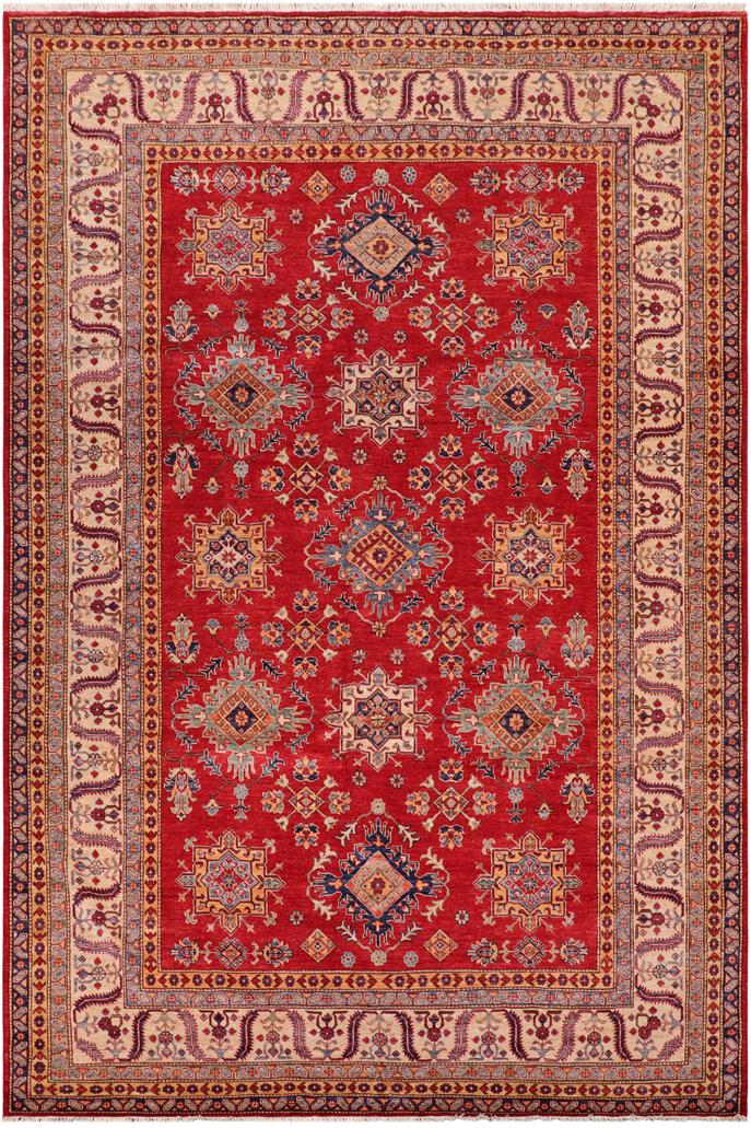 handmade Geometric Super Kazak Red Beige Hand Knotted RECTANGLE 100% WOOL area rug 8 x 10