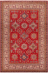 handmade Geometric Super Kazak Red Beige Hand Knotted RECTANGLE 100% WOOL area rug 8 x 10