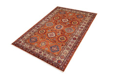 handmade Geometric Super Kazak Copper Beige Hand Knotted RECTANGLE 100% WOOL area rug 6 x 8