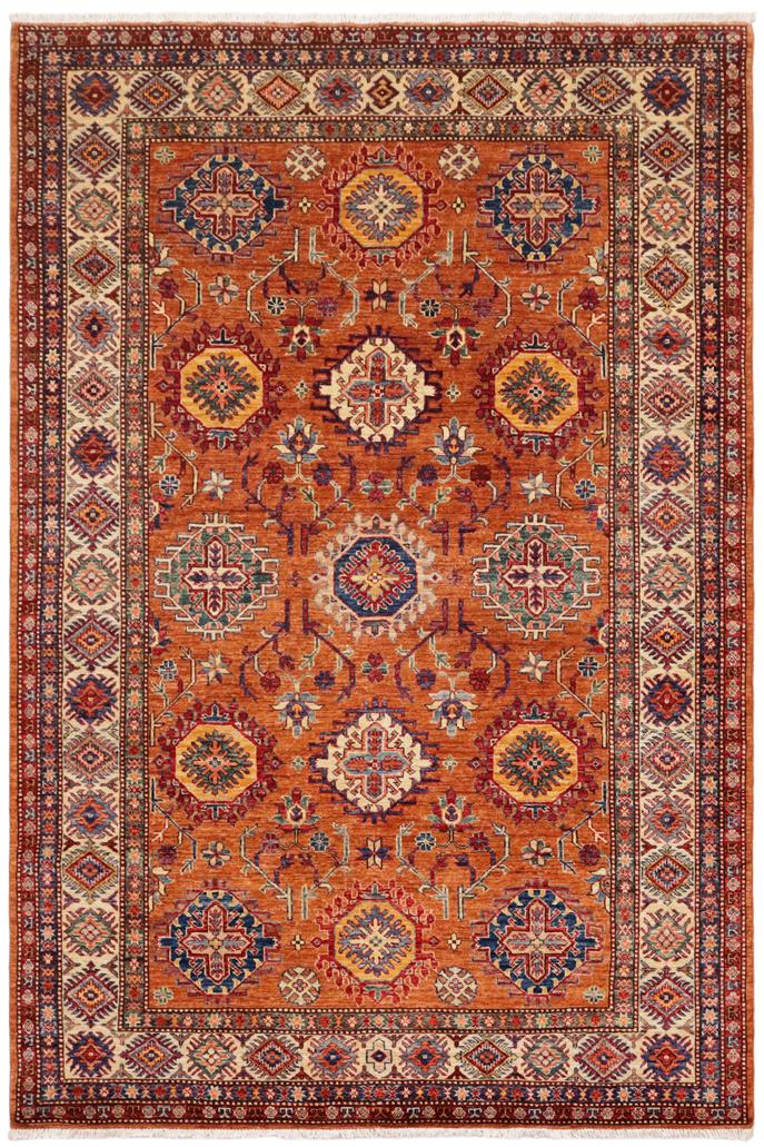 handmade Geometric Super Kazak Copper Beige Hand Knotted RECTANGLE 100% WOOL area rug 6 x 8