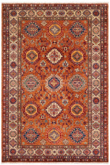 handmade Geometric Super Kazak Copper Beige Hand Knotted RECTANGLE 100% WOOL area rug 6 x 8