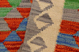 Flat Weave Kilim Antique Navaho Vintage handmade Geometric Kilim Gray Beige Hand-Woven Rectangle 100% Wool Area Rug 2x3 