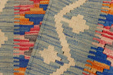 Flat Weave Kilim Antique Navaho Vintage handmade Geometric Kilim Blue Beige Hand-Woven Rectangle 100% Wool Area Rug 2x3 