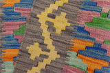 Flat Weave Kilim Antique Navaho Vintage handmade Geometric Kilim Gray Gold Hand-Woven Rectangle 100% Wool Area Rug 2x3 