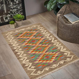 Flat Weave Kilim Antique Navaho Vintage handmade Geometric Kilim Gray Beige Hand-Woven Rectangle 100% Wool Area Rug 2x3 