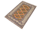 Flat Weave Kilim Antique Navaho Vintage handmade Geometric Kilim Gray Beige Hand-Woven Rectangle 100% Wool Area Rug 2x3 