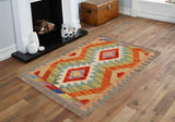 Handmade Geometric Kilim Gray Rust Hand-Woven Rectangle 100% Wool Area Rug 2 X 3