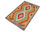 Handmade Geometric Kilim Gray Rust Hand-Woven Rectangle 100% Wool Area Rug 2 X 3