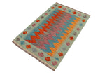 Flat Weave Kilim Antique Navaho Vintage handmade Modern Kilim Blue Rust Hand-Woven Rectangle 100% Wool Area Rug 2x3 