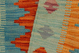 Flat Weave Kilim Antique Navaho Vintage handmade Modern Kilim Blue Rust Hand-Woven Rectangle 100% Wool Area Rug 2x3 