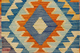 Flat Weave Kilim Antique Navaho Vintage handmade Geometric Kilim Blue Beige Hand-Woven Rectangle 100% Wool Area Rug 2x3 