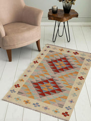 Flat Weave Kilim Antique Navaho Vintage handmade Geometric Kilim Beige Red Hand-Woven Rectangle 100% Wool Area Rug 2x3 