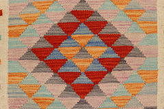 Flat Weave Kilim Antique Navaho Vintage handmade Geometric Kilim Beige Red Hand-Woven Rectangle 100% Wool Area Rug 2x3 