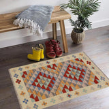 Flat Weave Kilim Antique Navaho Vintage handmade Geometric Kilim Beige Red Hand-Woven Rectangle 100% Wool Area Rug 2x3 