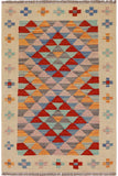 Flat Weave Kilim Antique Navaho Vintage handmade Geometric Kilim Beige Red Hand-Woven Rectangle 100% Wool Area Rug 2x3 