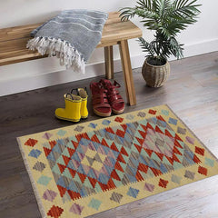 Flat Weave Kilim Antique Navaho Vintage handmade Geometric Kilim Gold Rust Hand-Woven Rectangle 100% Wool Area Rug 2x3 