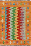 Flat Weave Kilim Antique Navaho Vintage handmade Modern Kilim Rust Blue Hand-Woven Rectangle 100% Wool Area Rug 2x3 